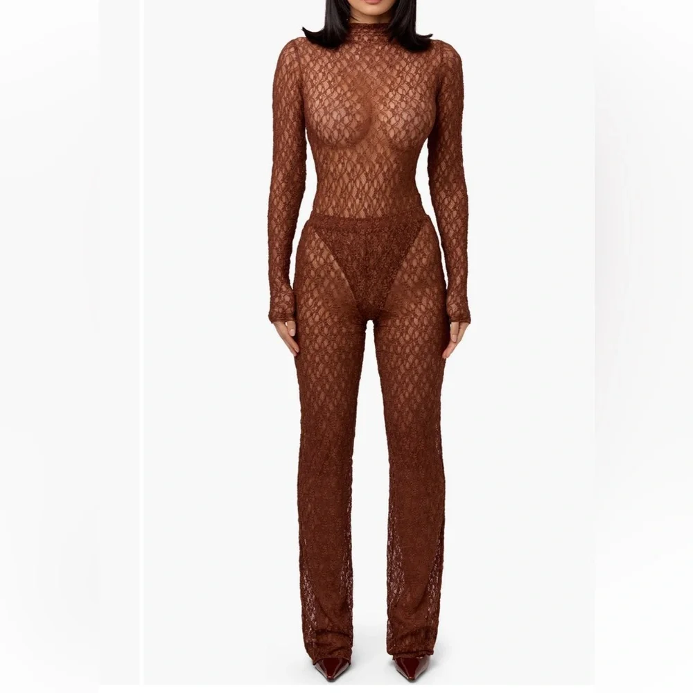 Naked Wardrobe🖤 Black Stretch Lace straight leg pants | small | NWT - Picture 4 of 15